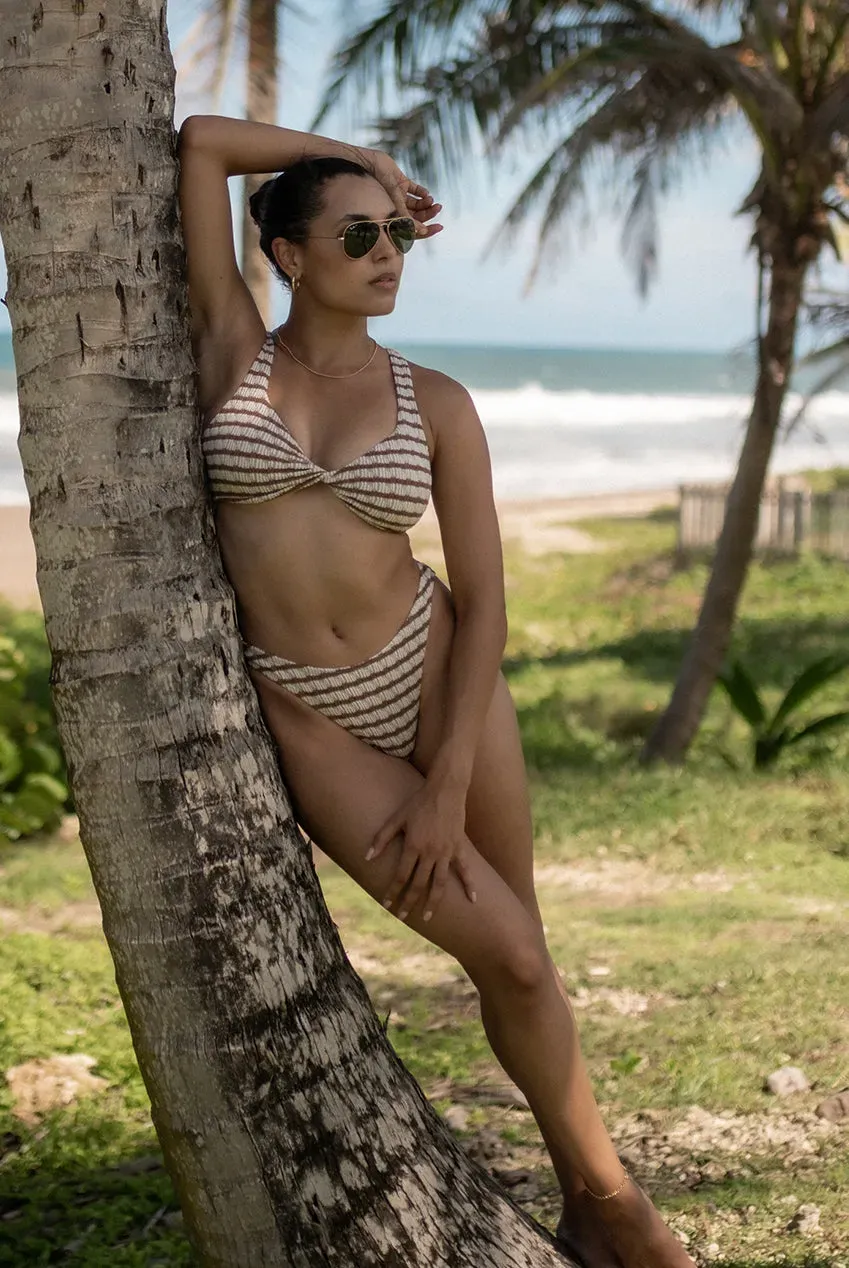 Gini London Stripe slip bikini beige testurizzato