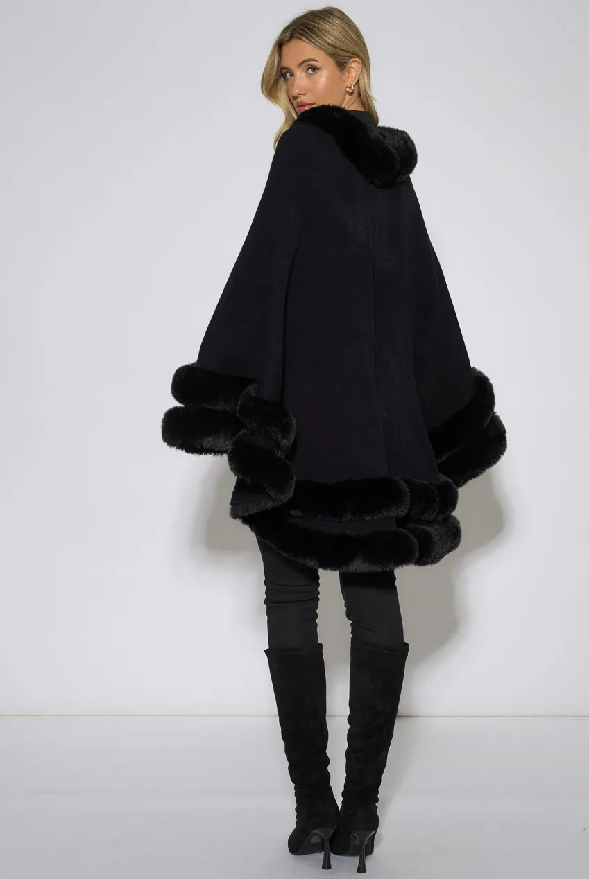 Gini London Double Layer Fur Trim mantella nera elegante