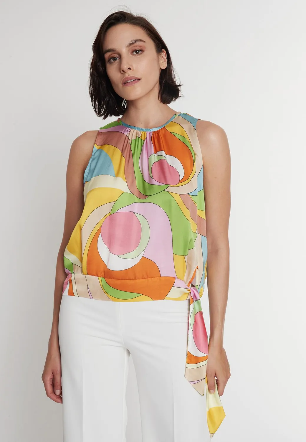 Ana Alcazar Pazyna top satin fantasia pastello con fiocco