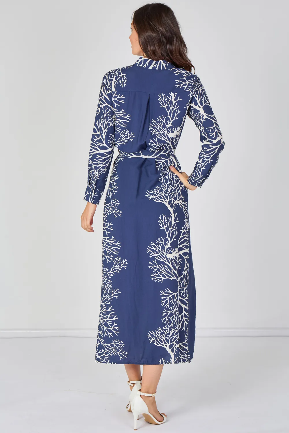 LOVE SUNSHINE Coral abito camicia maxi navy corallo