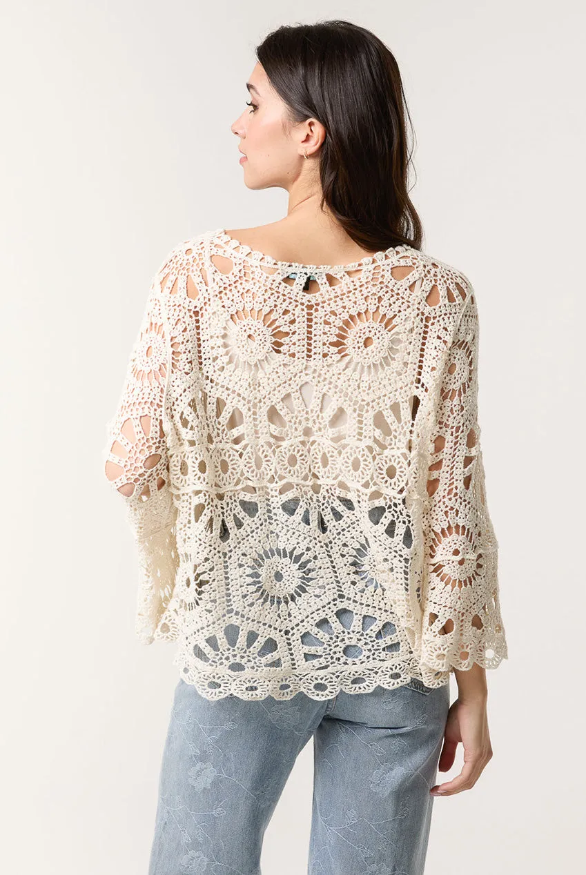 Blue Vanilla Crochet top bianco taglia unica crochet