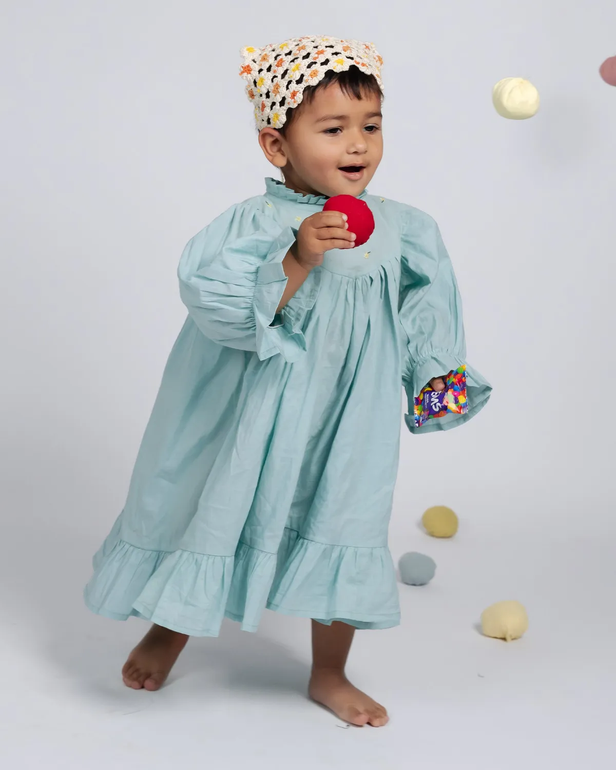 Our Dve Tilly abito bambina blu cotone collo alto