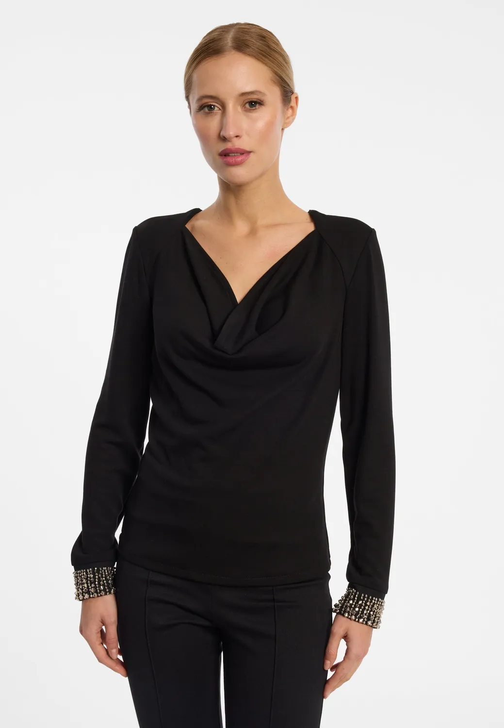 Ana Alcazar Emirae top scollo cascata nero