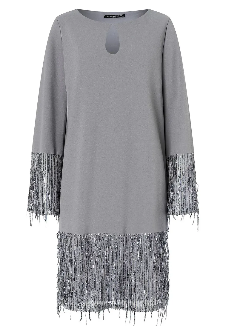 Ana Alcazar Ocana abito corto argento paillettes frange