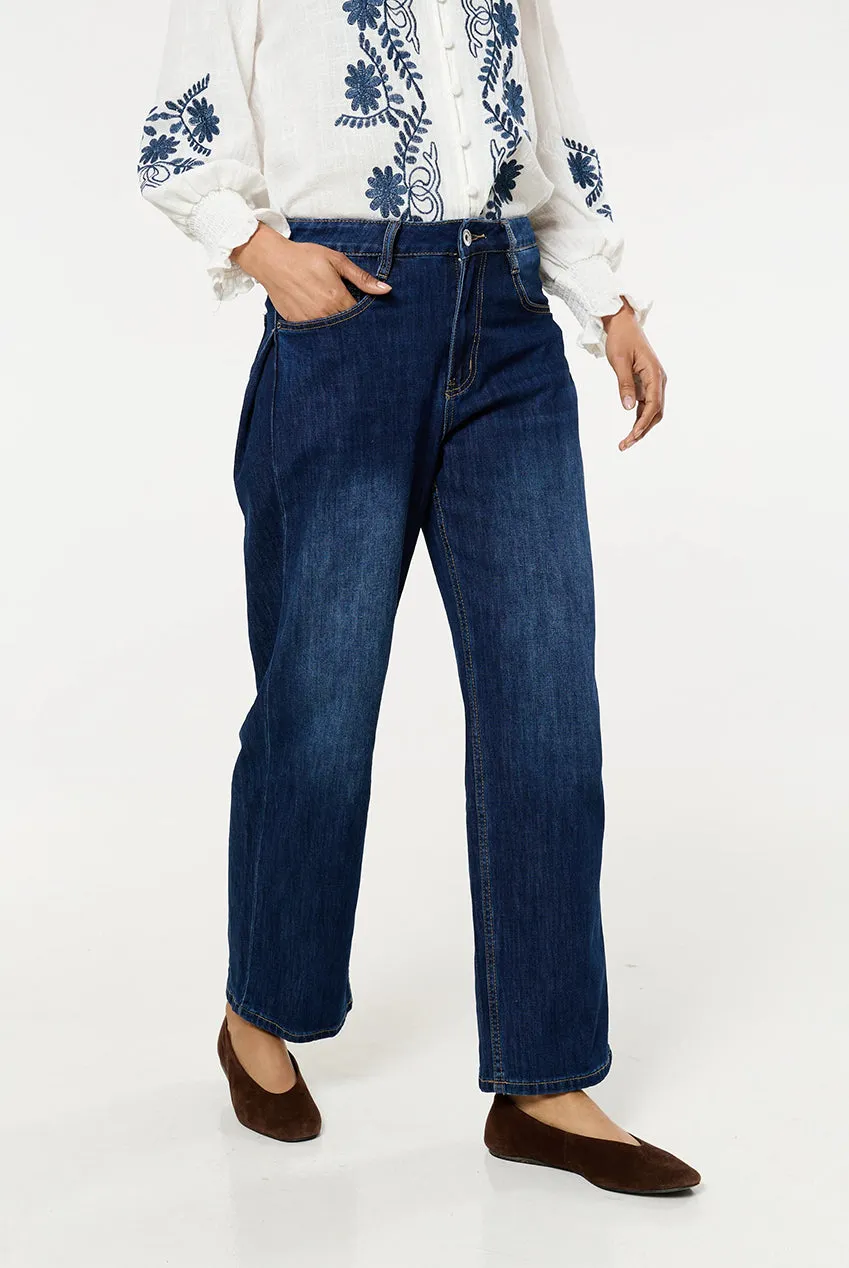 Liquorish Wide Leg jeans donna blu lavaggio scuro