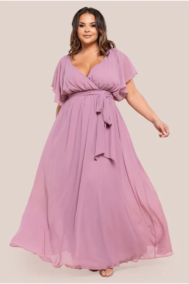 Goddiva Plus Flutter Wrap abito maxi lavanda 18