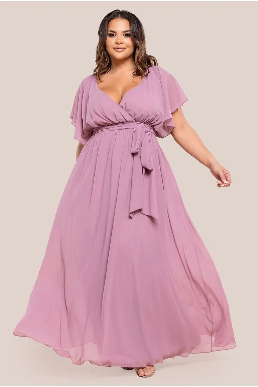 Goddiva Plus Flutter Wrap abito maxi lavanda 18