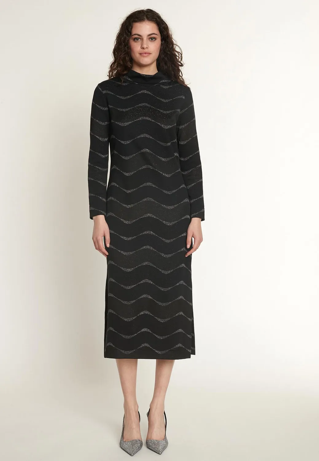 Ana Alcazar Olea abito midi nero lurex argento