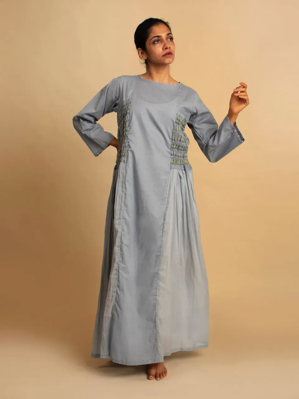 Our Dve Diba vestito azzurro cotone maniche lunghe