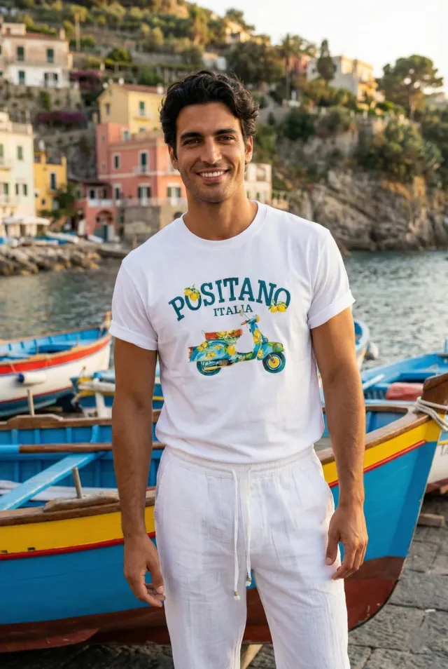 Antica Sartoria Positano FM007 t-shirt cotone blu M