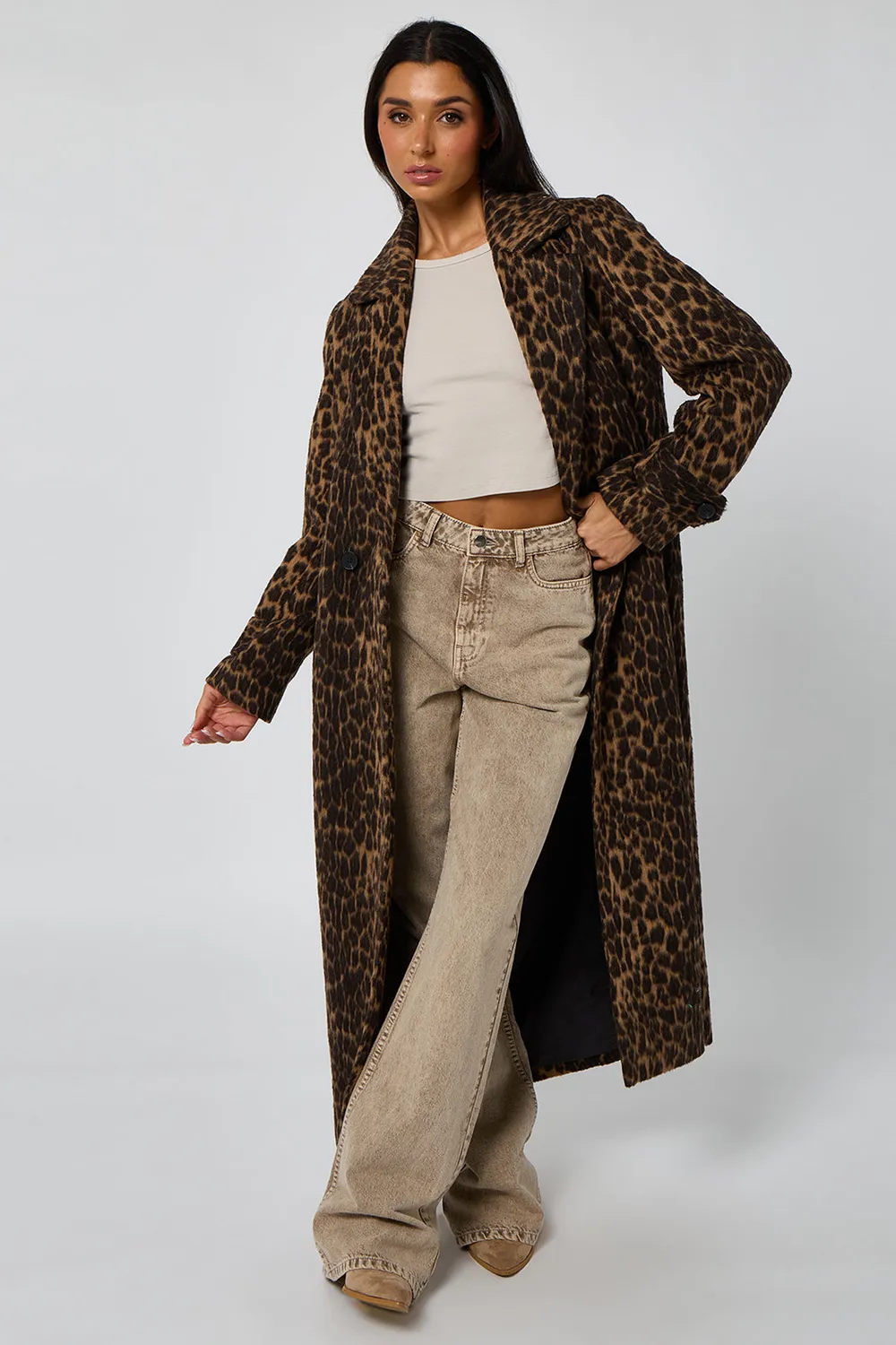 Urban Bliss Leopard Faux Wool cappotto leopardato lungo