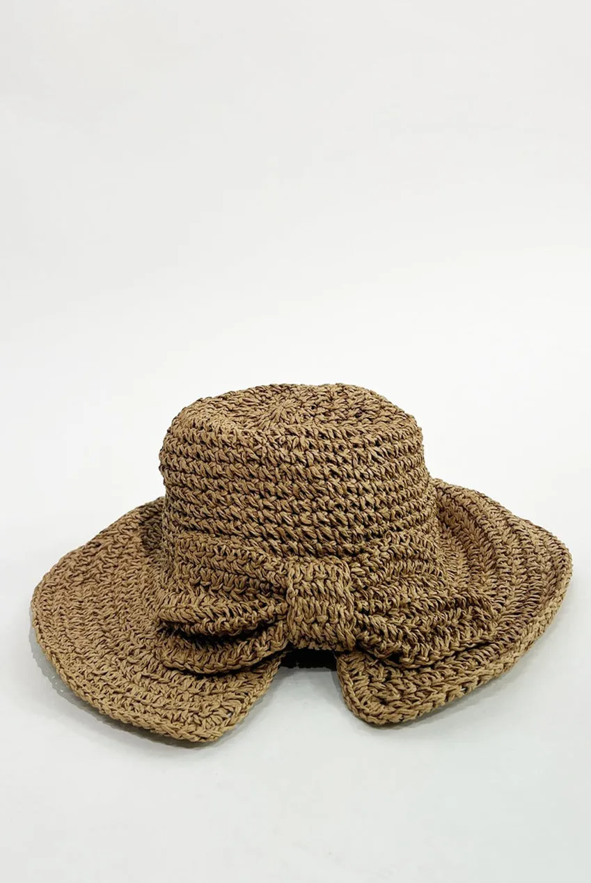 SVNX HW320128 cappello paglia marrone con fiocco pieghevole