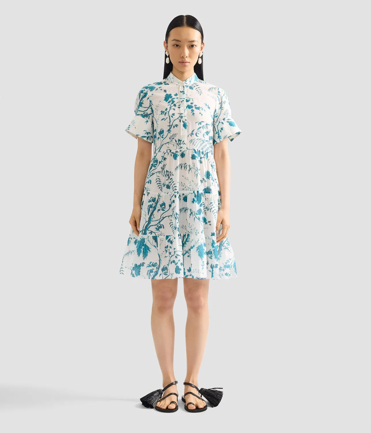 Erdem Botanical Print mini abito camicia lino
