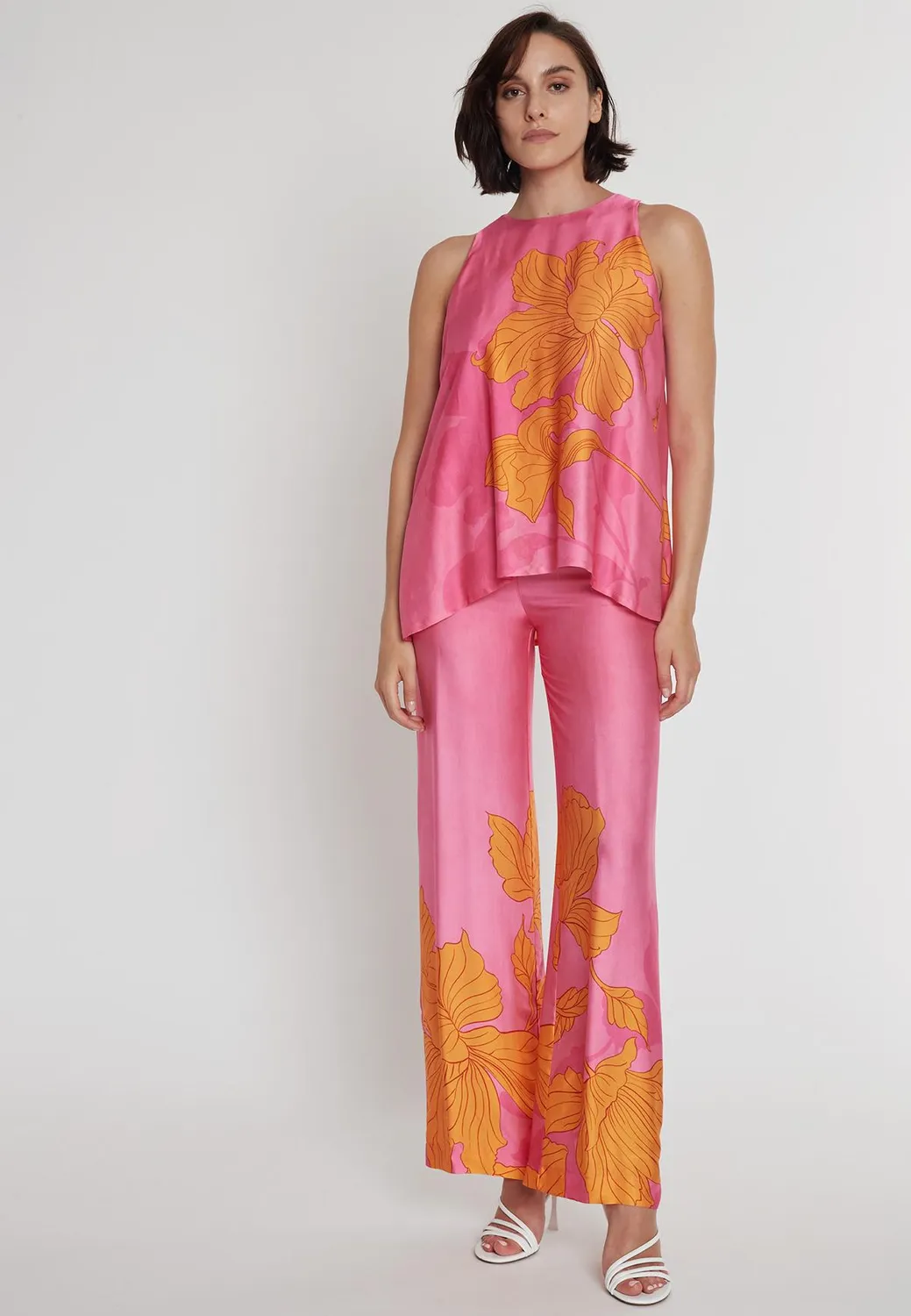 Ana Alcazar Paska pantaloni raso rosa a fiori