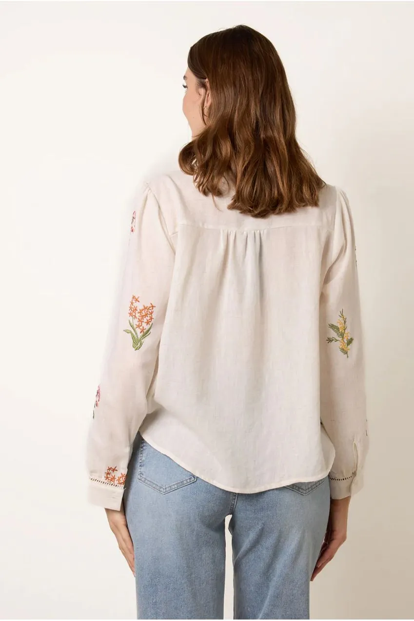 Blue Vanilla camicia ricamata beige manica lunga