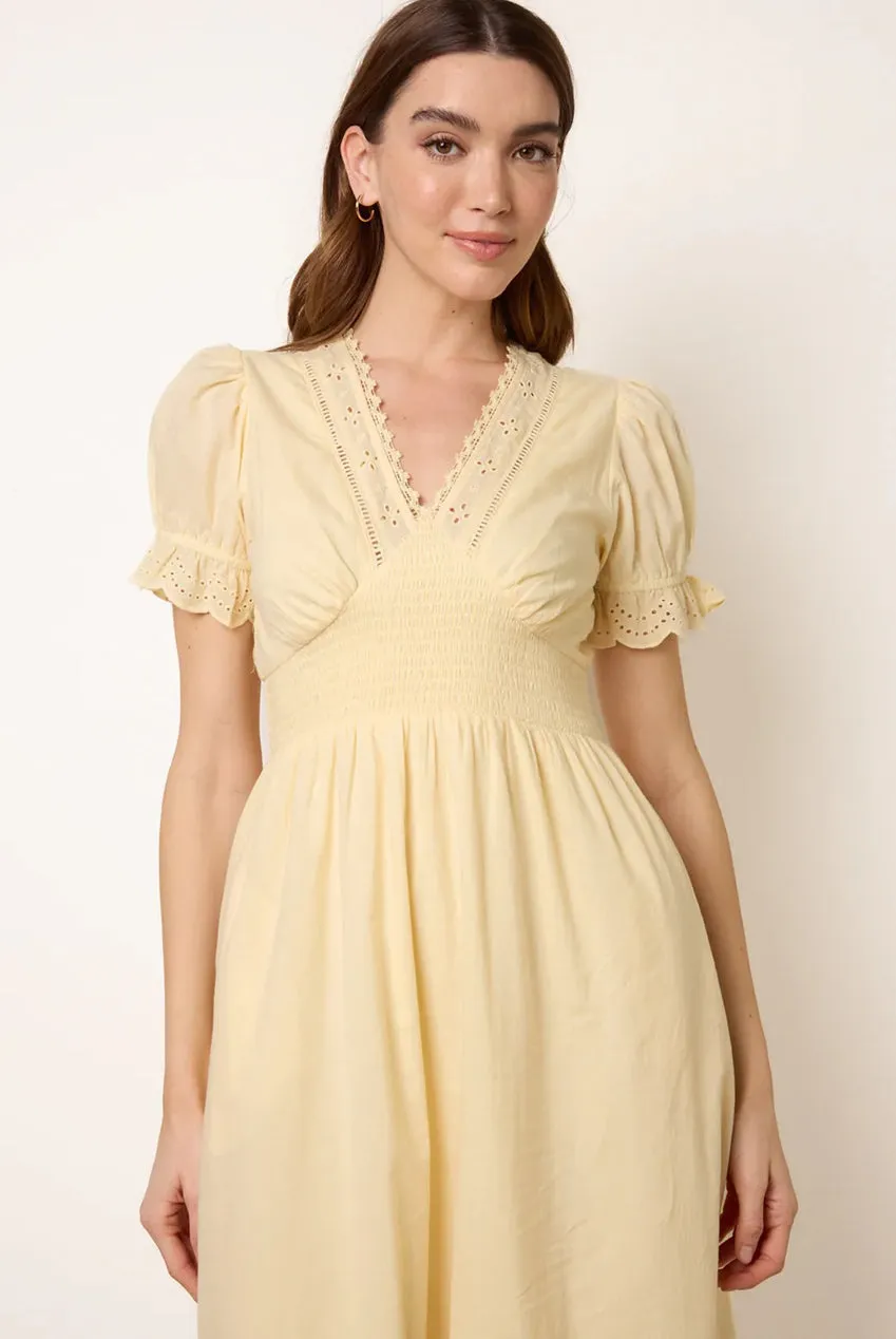 Blue Vanilla Embroidery Detail abito limone cotone