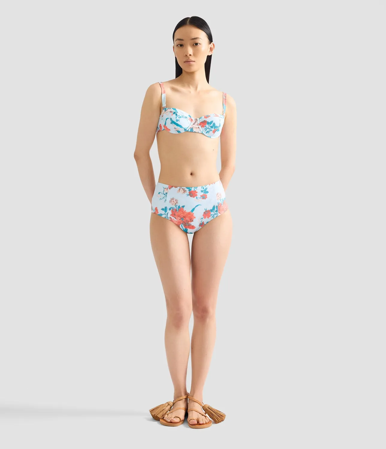 Erdem Slip Bikini Vita Alta Floreale Blu Rosso