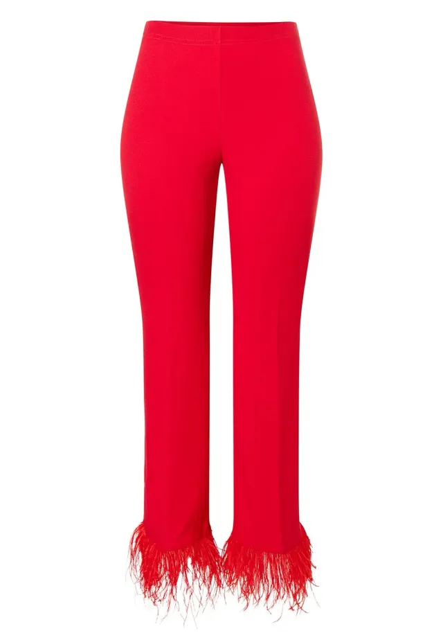 Ana Alcazar Okina pantaloni cropped rossi con piume