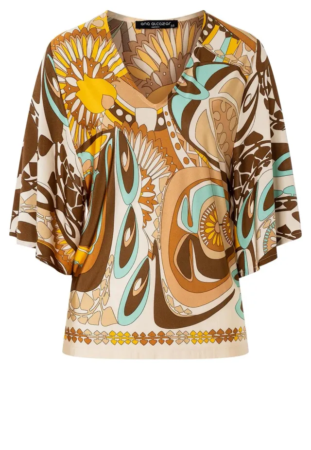 Ana Alcazar Pikasa top scollo V fantasia marrone