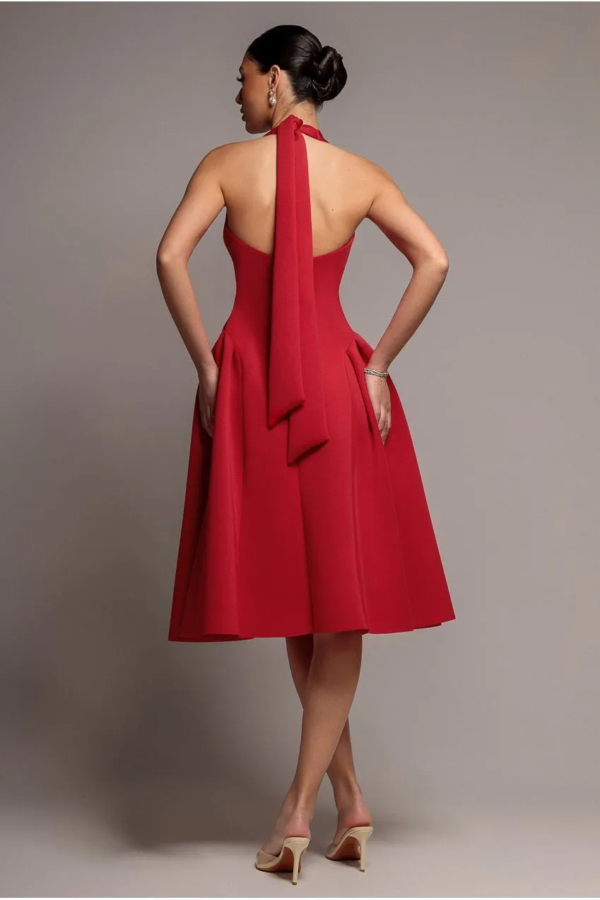 Goddiva DR5107 abito midi rosso scuba
