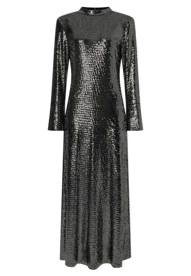Ana Alcazar Ofrosa abito lungo argento paillettes maxi