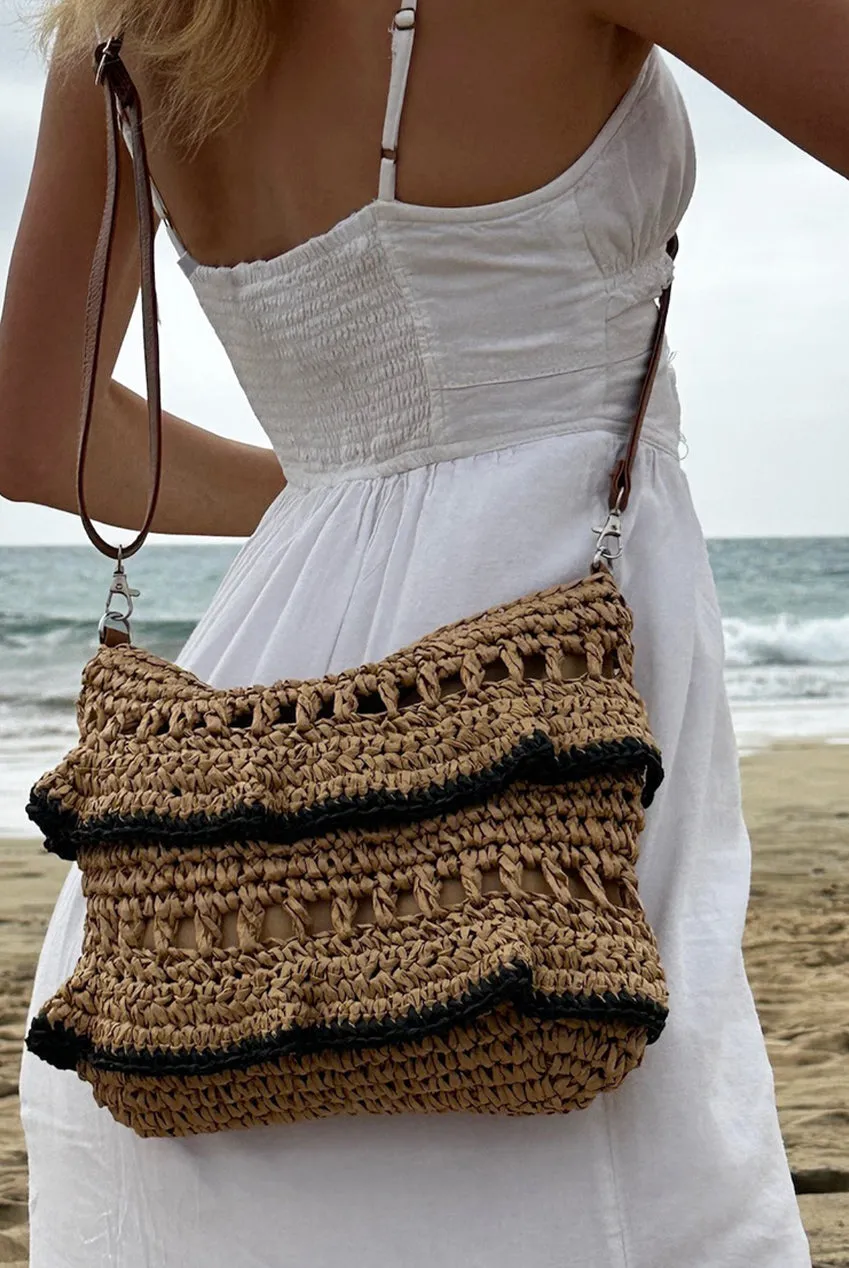 SVNX Straw Frill borsa a spalla paglia marrone
