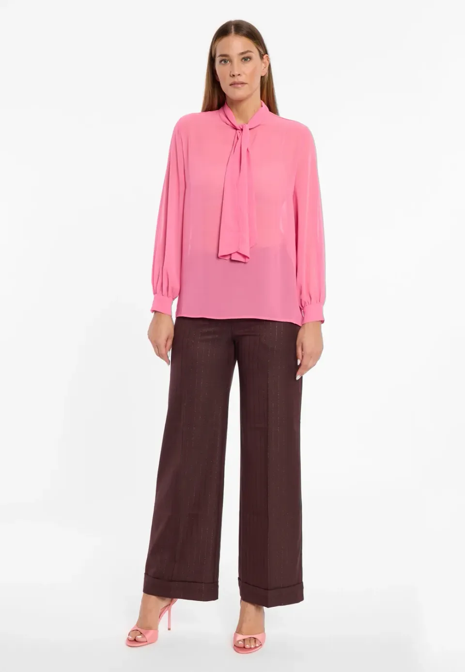 Ana Alcazar Cosie camicia chiffon rosa con fiocco