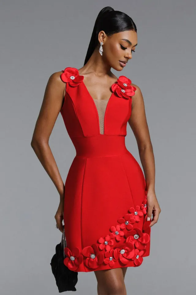 Bella Barnett Juyce abito mini rosso floreale bandage