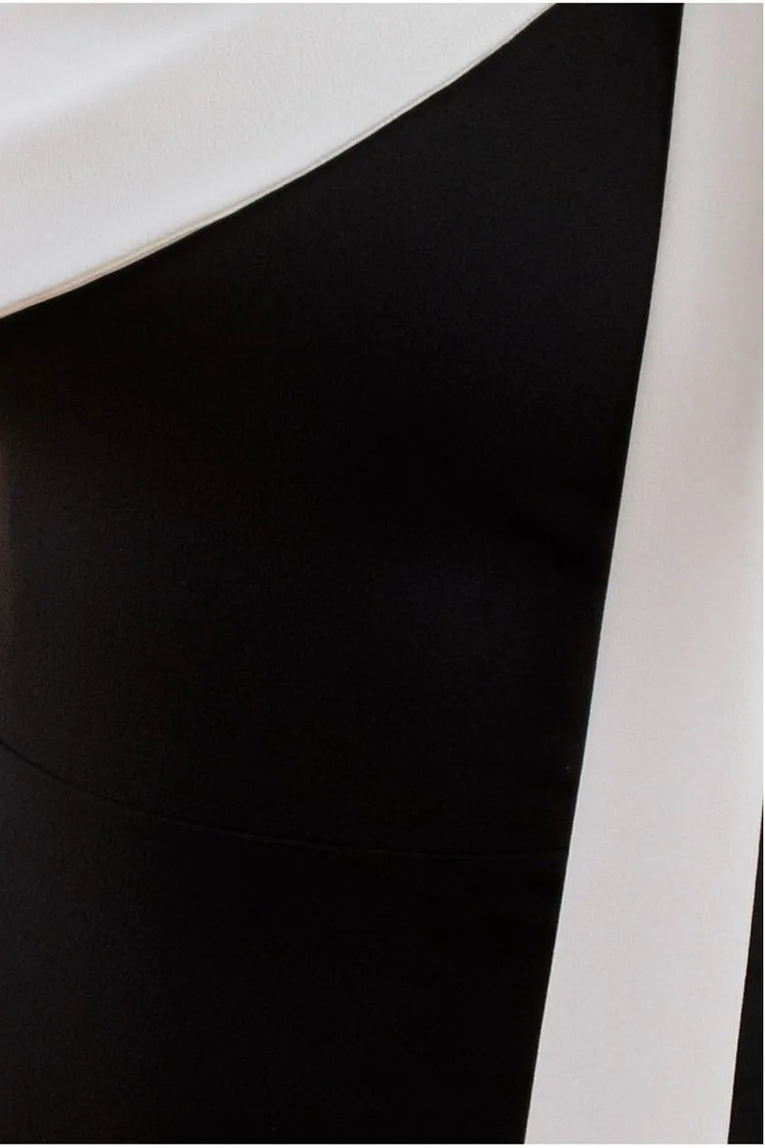 Goddiva One Shoulder abito maxi nero fiocco crema