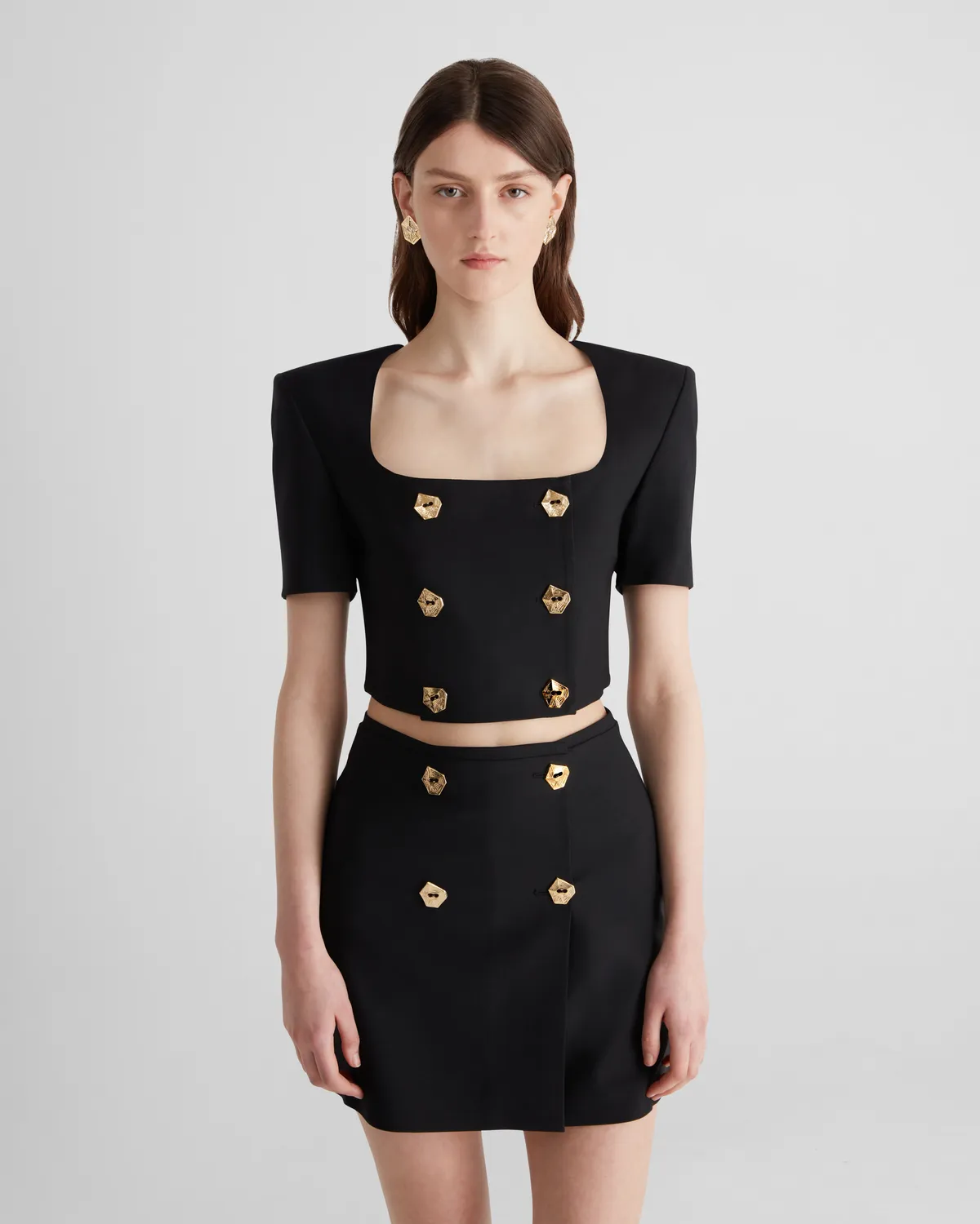 Violante Nessi Anne gonna nera lana crepe bottoni oro
