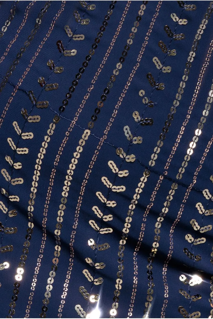 Goddiva Patterned Sequin Cut Out Midi abito paillettes blu navy