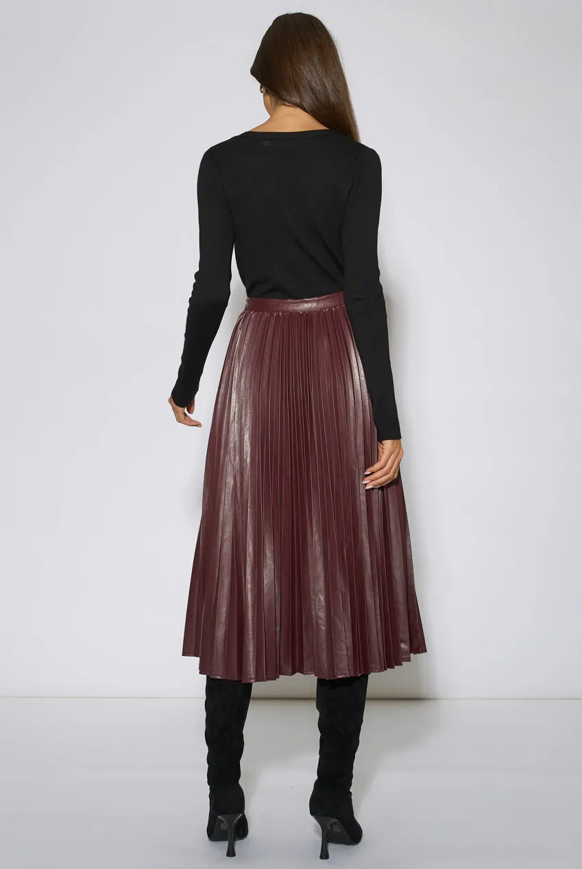 Gini London Pleated gonna midi bordeaux ecopelle plissettata