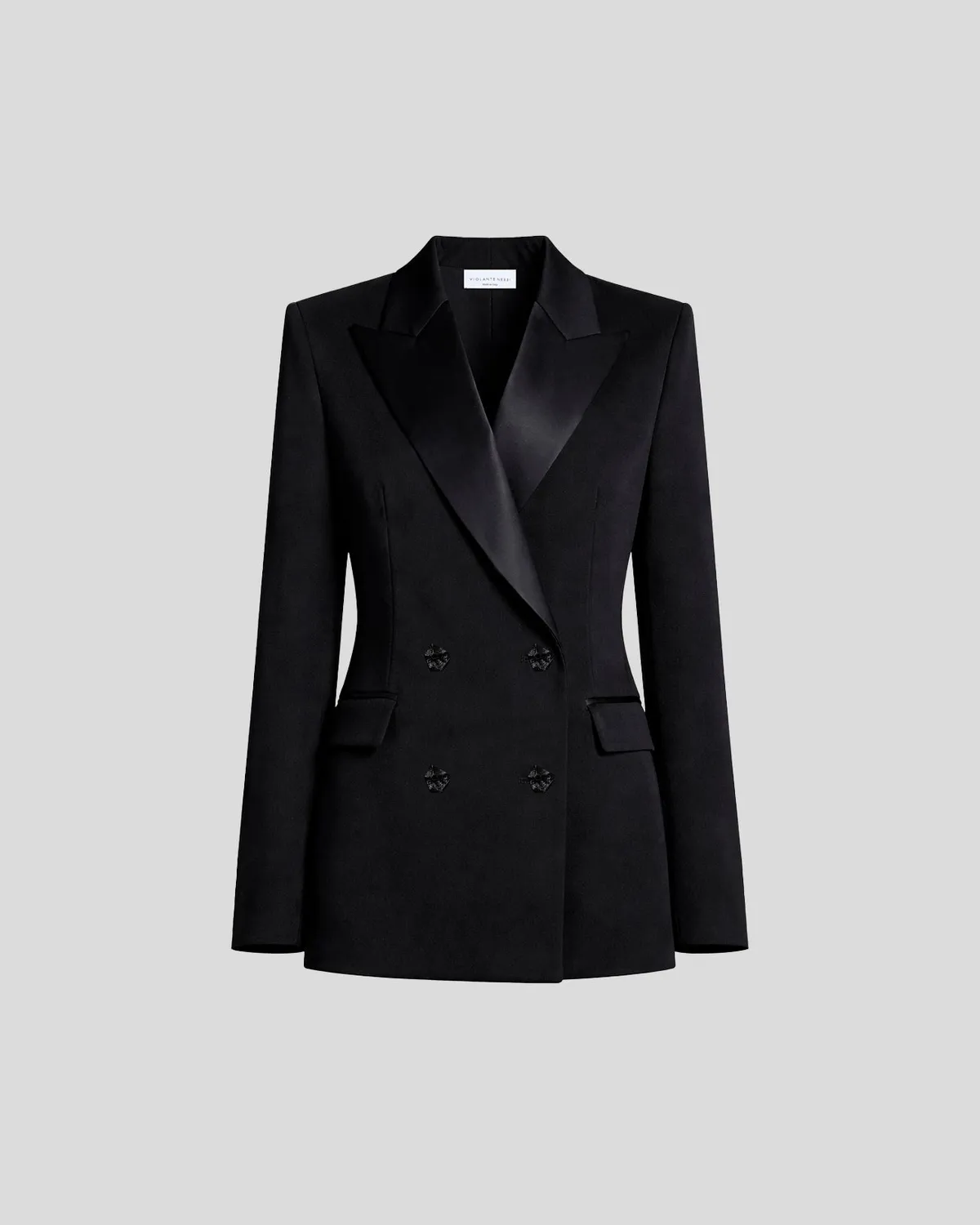 Violante Nessi Sir blazer nero lana revers satin