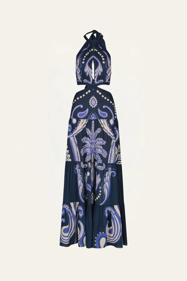 Johanna Ortiz Vintage Bloom abito seta blu ecru