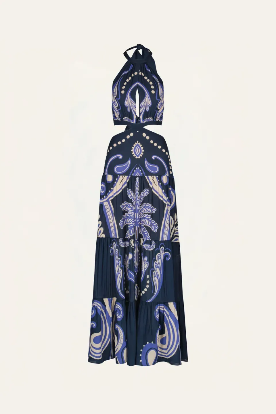 Johanna Ortiz Vintage Bloom abito seta blu ecru