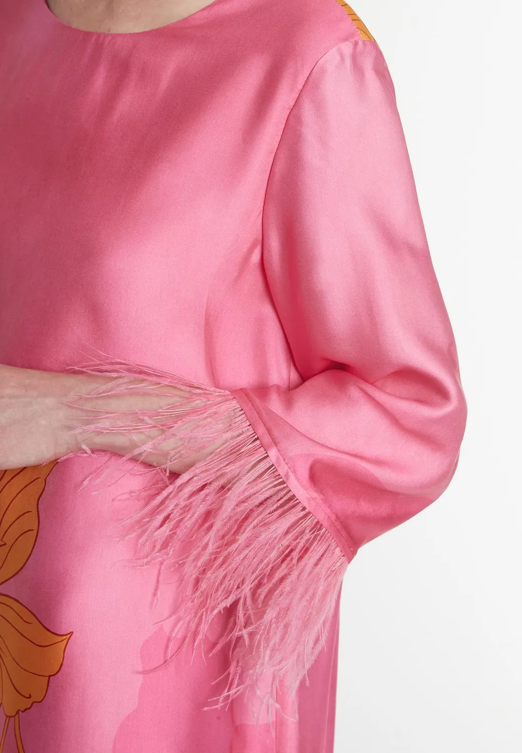 Ana Alcazar Pasoly abito satin floreale arancione