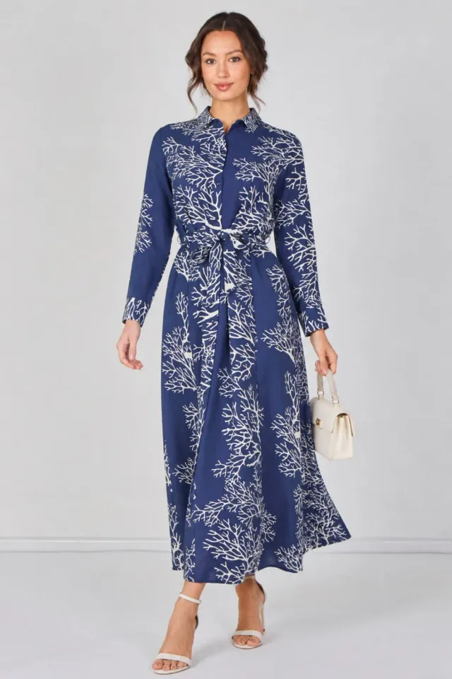 LOVE SUNSHINE Coral abito camicia maxi navy corallo
