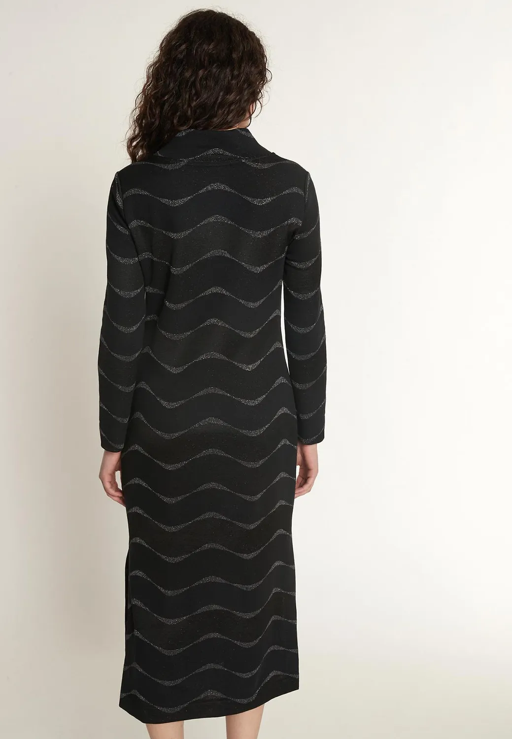 Ana Alcazar Olea abito midi nero lurex argento