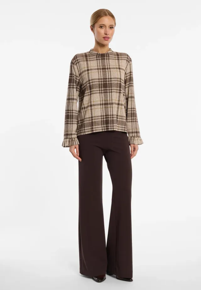 Ana Alcazar Encory top scozzese beige con rouche