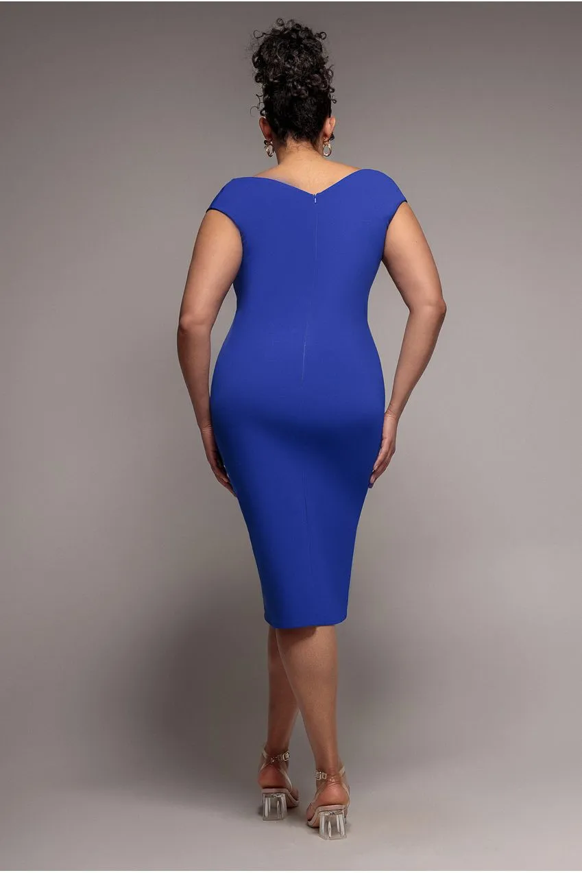 Goddiva Plus DR4135 abito midi bardot blu royal