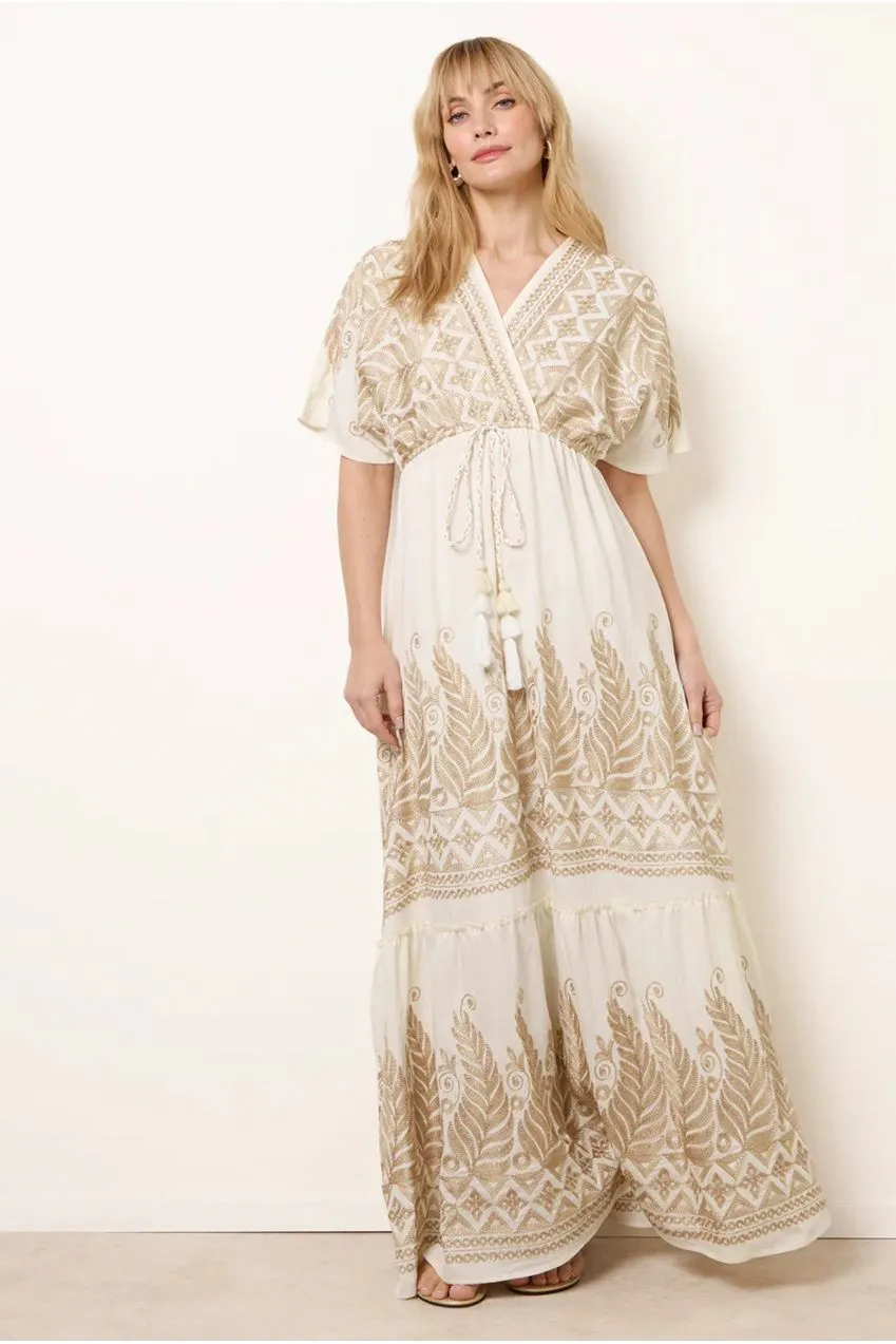 Blue Vanilla abito bianco S/M maxi kimono ricamato