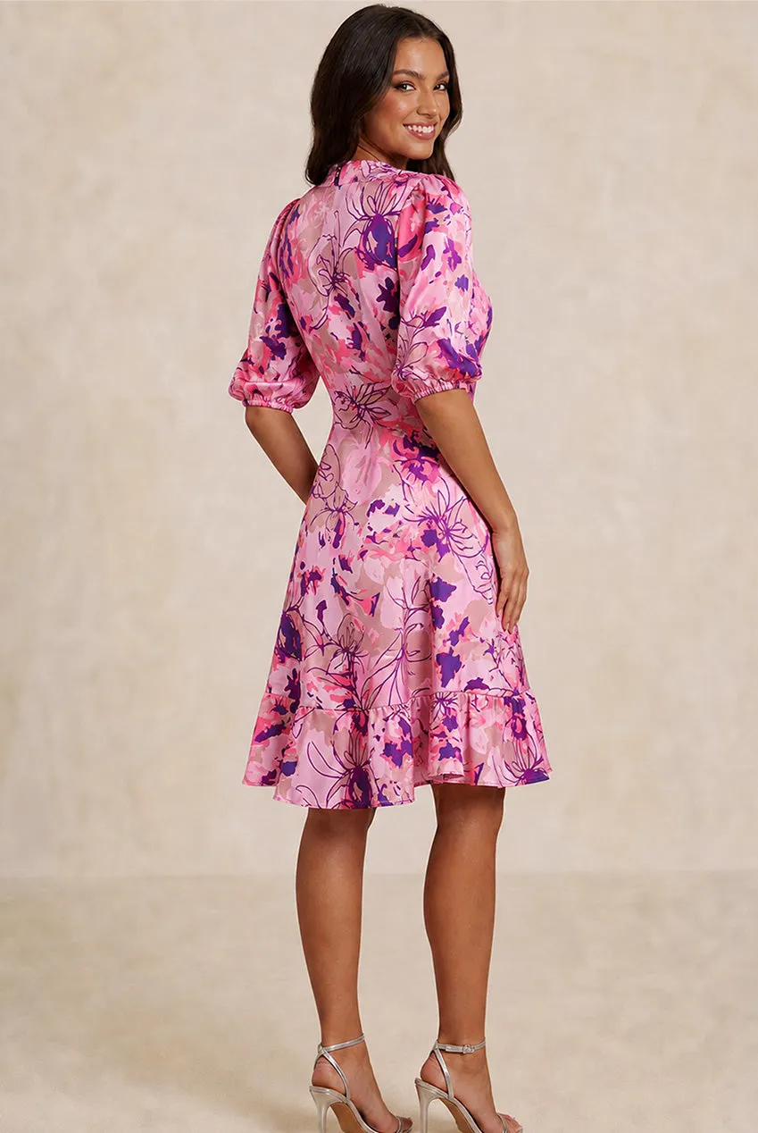 Chi Chi London Tie Front abito midi rosa fantasia