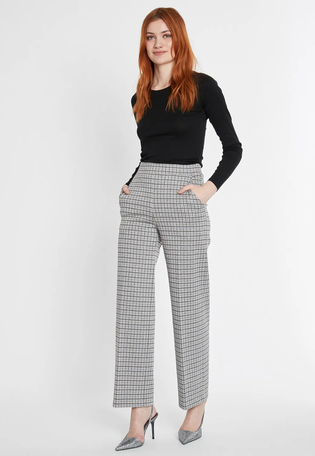 Ana Alcazar Sodala pantaloni lunghi pied-de-poule lurex