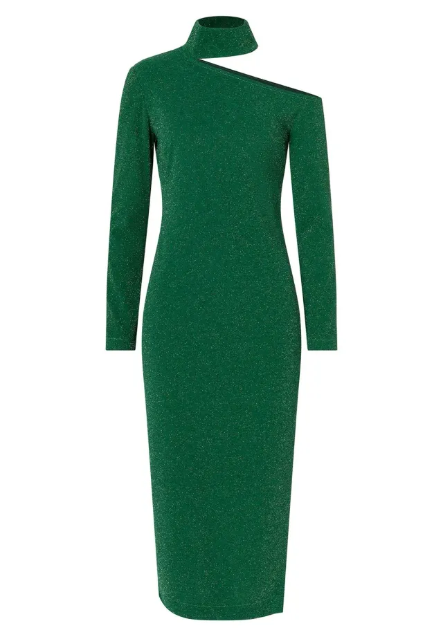 Ana Alcazar Onasta abito midi verde lurex monospalla