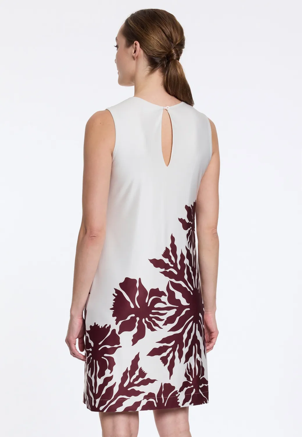 Ana Alcazar Doryma abito beige fiori linea A smanicato