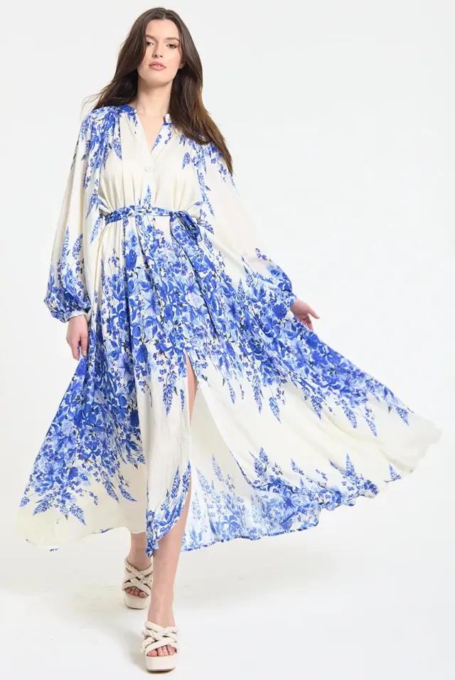 Liquorish Blue Floral abito lungo fiori blu taglia unica