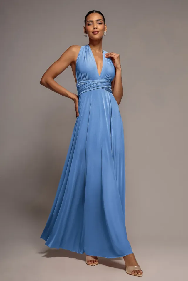 Goddiva Multiway abito azzurro polvere lungo