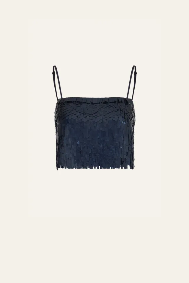 Johanna Ortiz Rio De Oro crop top blu paillettes