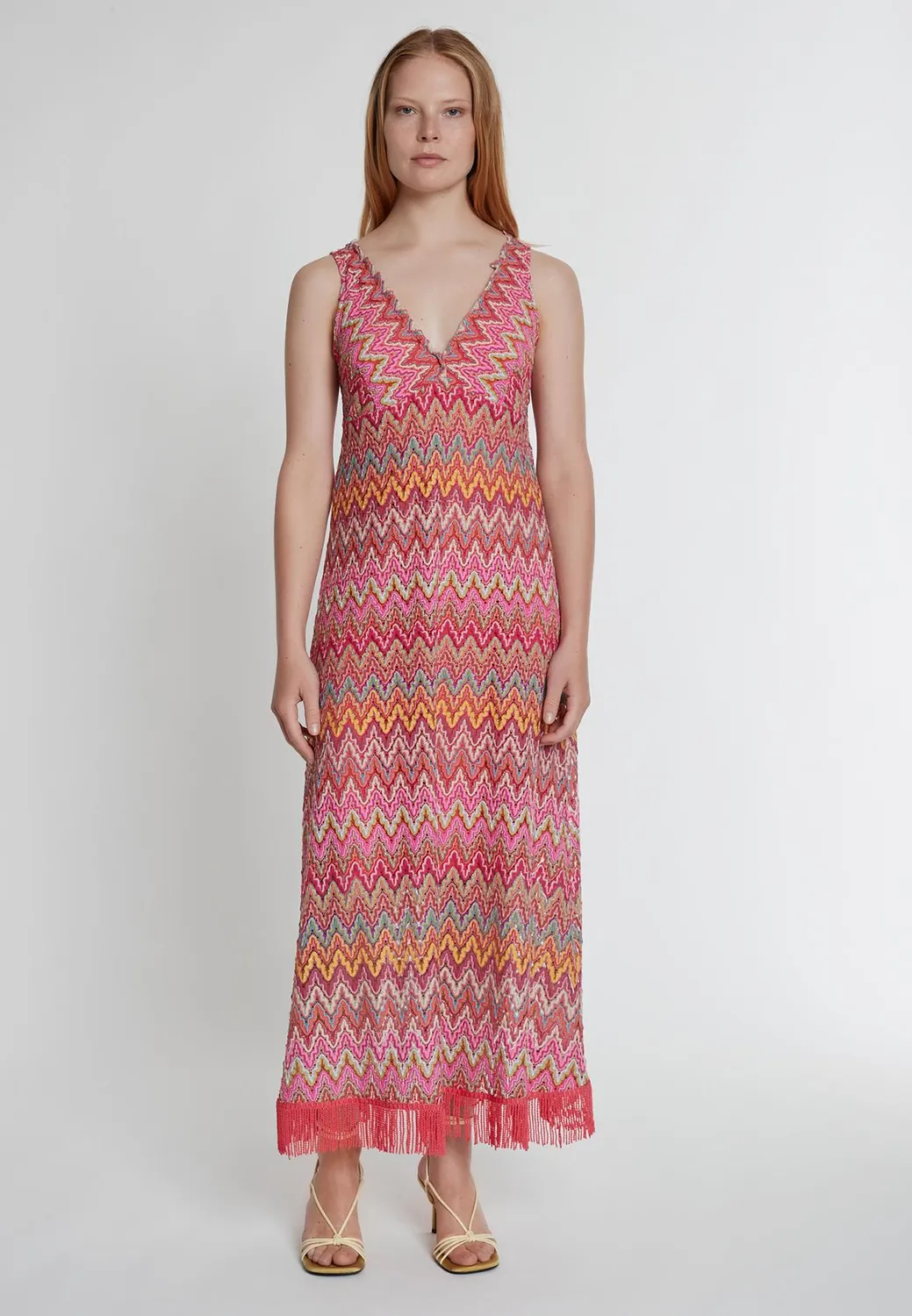 Ana Alcazar Kysni Abito Maxi Lungo Rosa Giallo