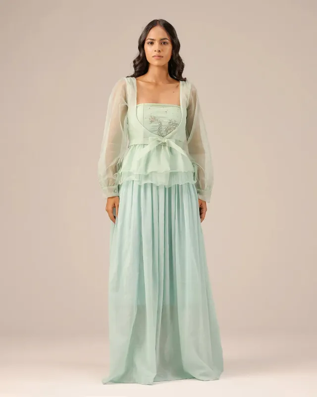 Our Dve Flora completo giacca e abito blu organza